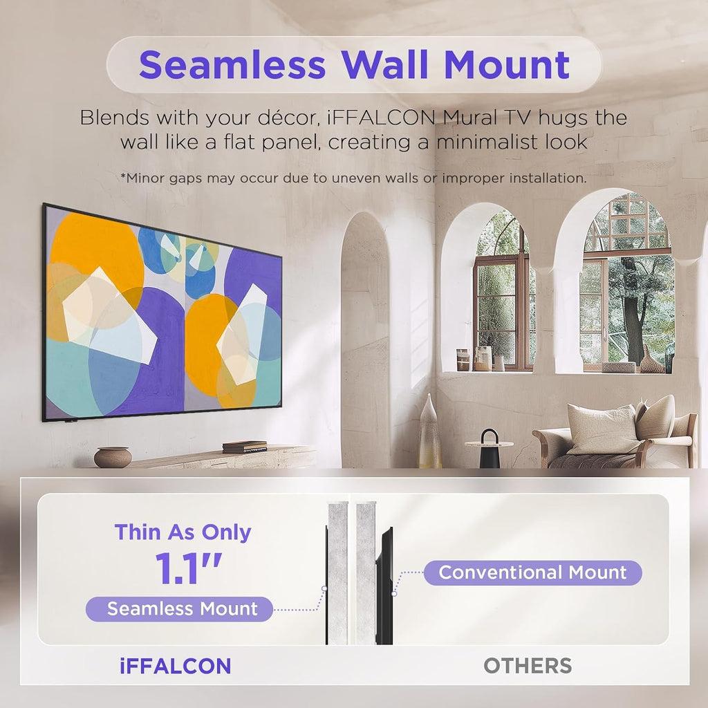 iFFALCON 75-Inch Mural QLED 4K Smart TV + Magnetic Frame Bundle, Ultra-Slim Art TV, 144Hz, HDR, Dolby Vision IQ & Dolby Atmos, Natural Oak Aluminum Bezel, Google TV, 2025 Model