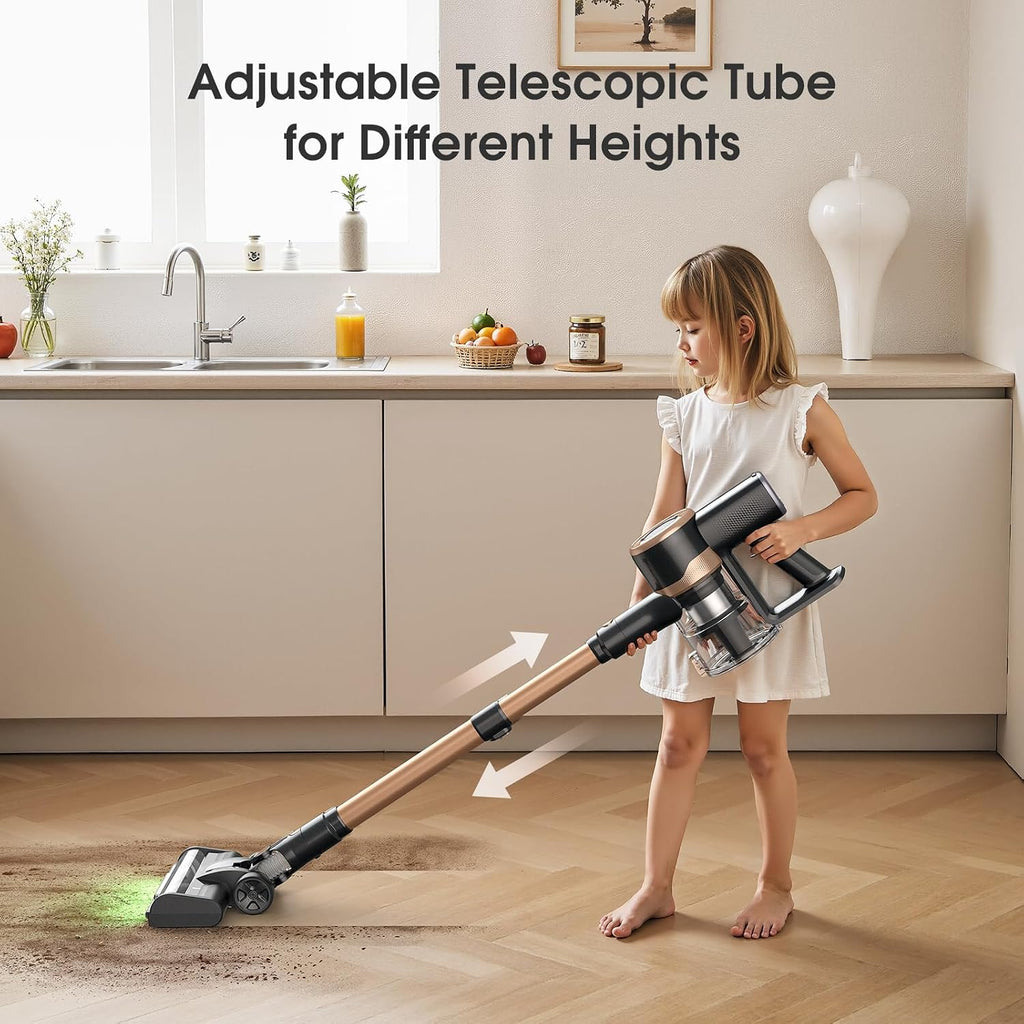 MIUZZY Cordless Vacuum Cleaner, 30Kpa Stick Vacuum with Anti-Tangle Brush and Upgraded Green Light, Up to 45Mins Runtime, Self-Standing Wireless Vacuum Cleaner for Home, Pet Hair, Carpet, Hard Floor