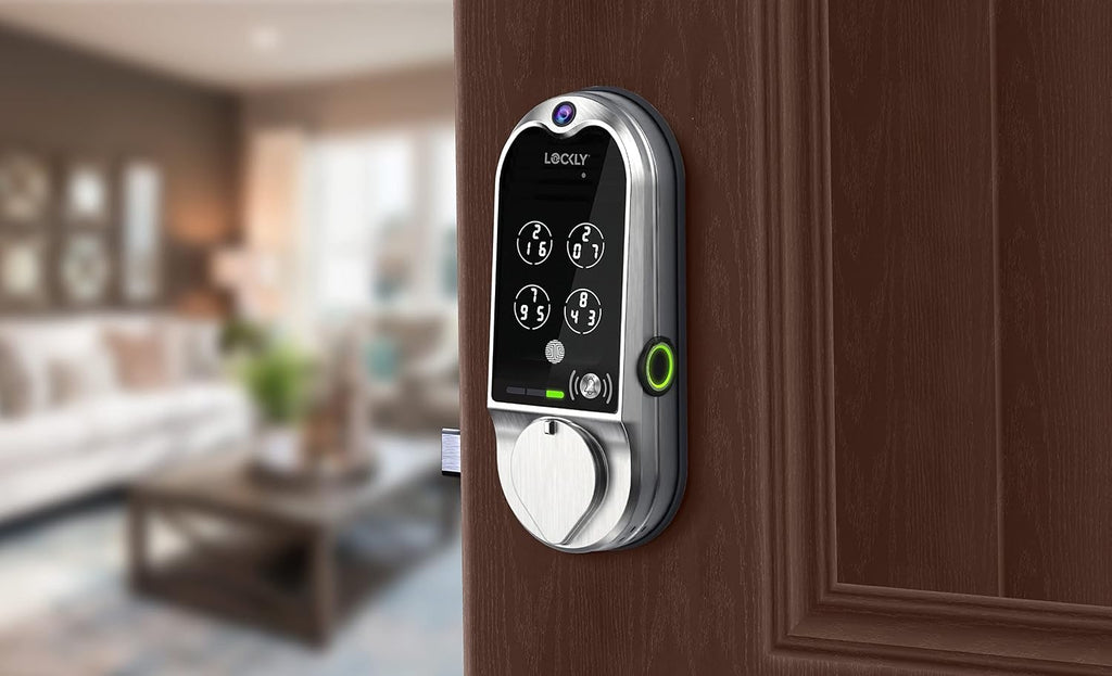Lockly Vision Smart Lock, HD Video Doorbell Smart Locks for Front Door, Fingerprint Door Lock, Touchscreen Keypad, App Control, No Monthly Fee, Auto Lock - Satin Nickel