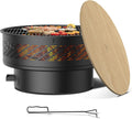32' Fire Pits with Cooking Grill, Fire Pit Table with Lid & Fire Poker, Round Wood Burning Firepit for Outside, Multifunctional Outdoor Fire pits for BBQ, Table, Picnic, Camping, Bonfire Party