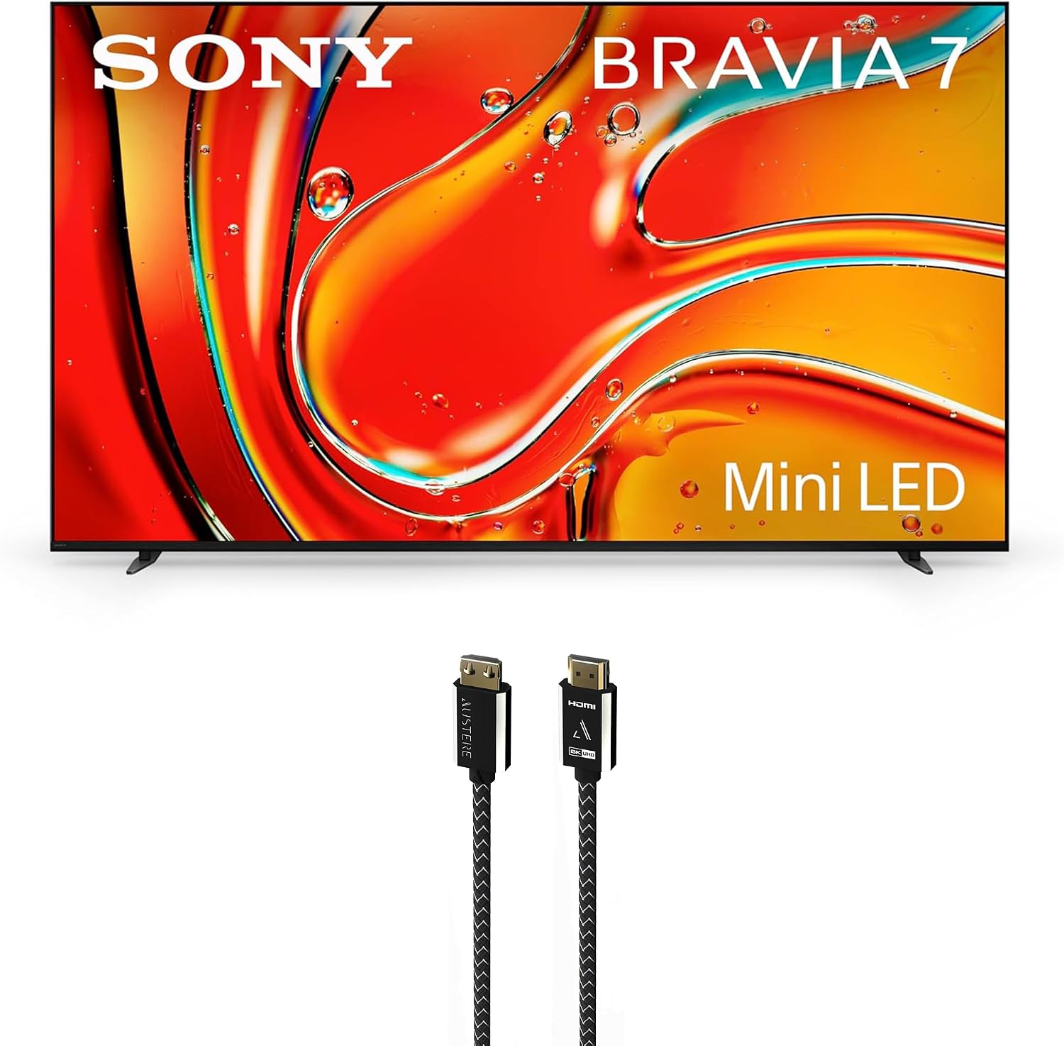 Sony K75XR70 75 Inch 4K Bravia LCD Mini LED Full Array HDR Google TV with an Austere 7S-8KHD2-2.5M VII Series 2.5m Premium Braided 8K HDMI Cable (2024)
