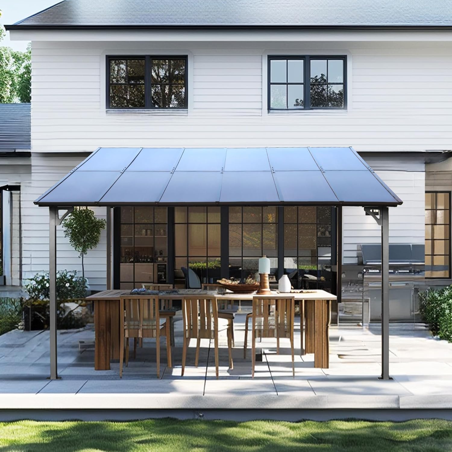10' x 12' Outdoor Pergola Gazebo,Wall Mounted Lean to Metal Awning Gazebo with Roof,Large Heavy Duty for Patio,Decks,Backyard