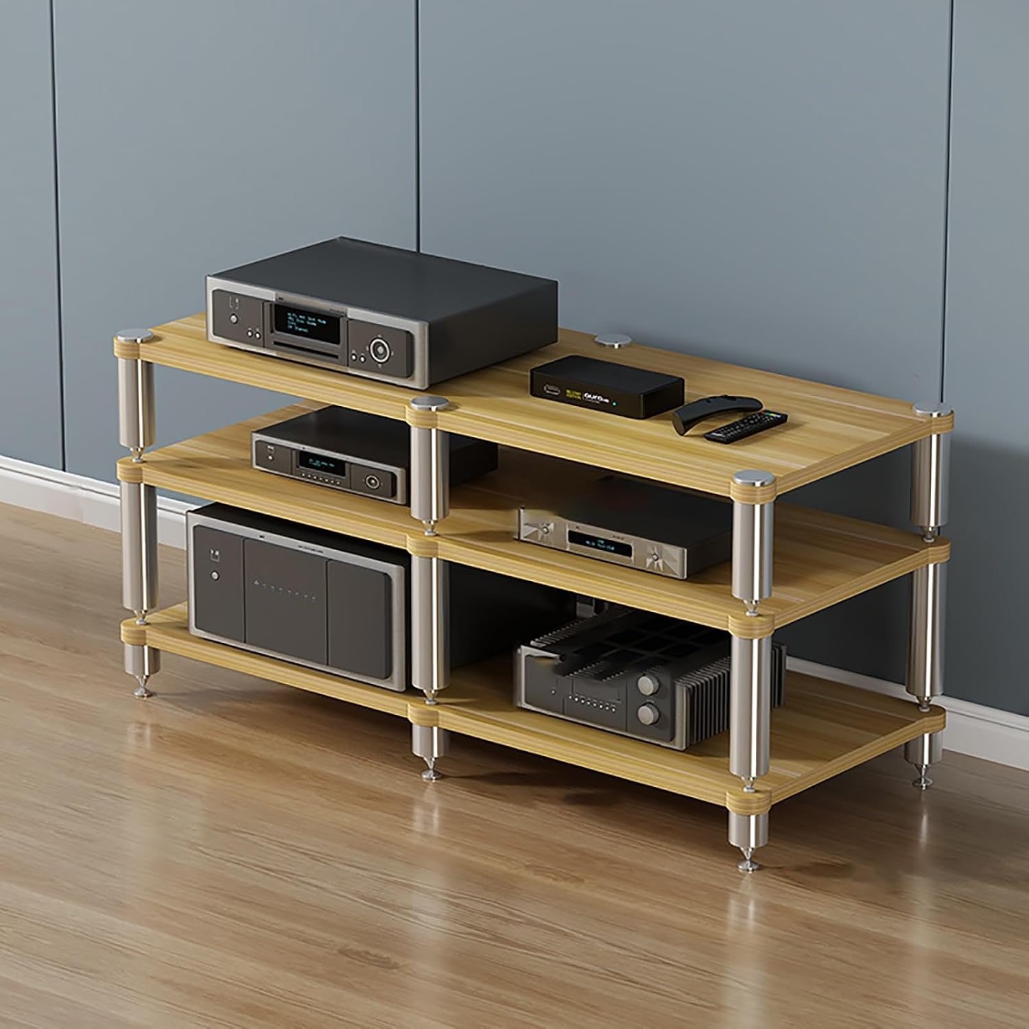 Portable Gaming Shelf Media Stand - Stylish Wood Audio Rack Tower for Projectors, DVD Players, Game Consoles, & Cable Boxes - 120x Adjustable Storage Organizer