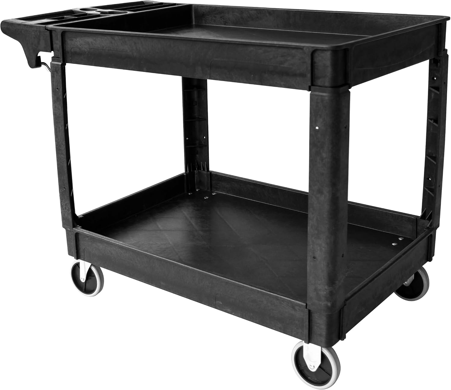 MaxWorks 2‑Tier Heavy‑Duty Utility Service Cart 500 lb Capacity 46' x 25.5' x 33.5' with 5' Swivel Casters and Polypropylene Shelves for Garage Workshop Warehouse Office (80858)