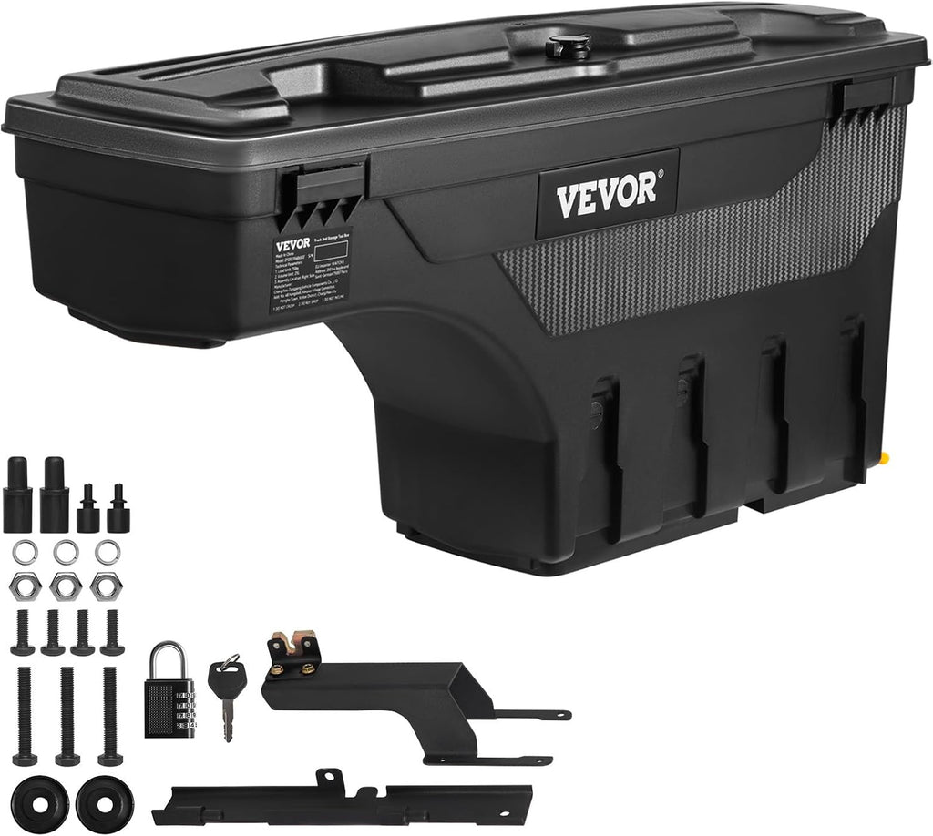 VEVOR Truck Bed Storage Box, Compatible with 2015-2020 Ford F150 R, Waterproof ABS Wheel Well Tool Box with Lockable Lid and Password Padlock, 6.6 Gal/25 L Truck Bed Toolbox, Passenger Side, Black