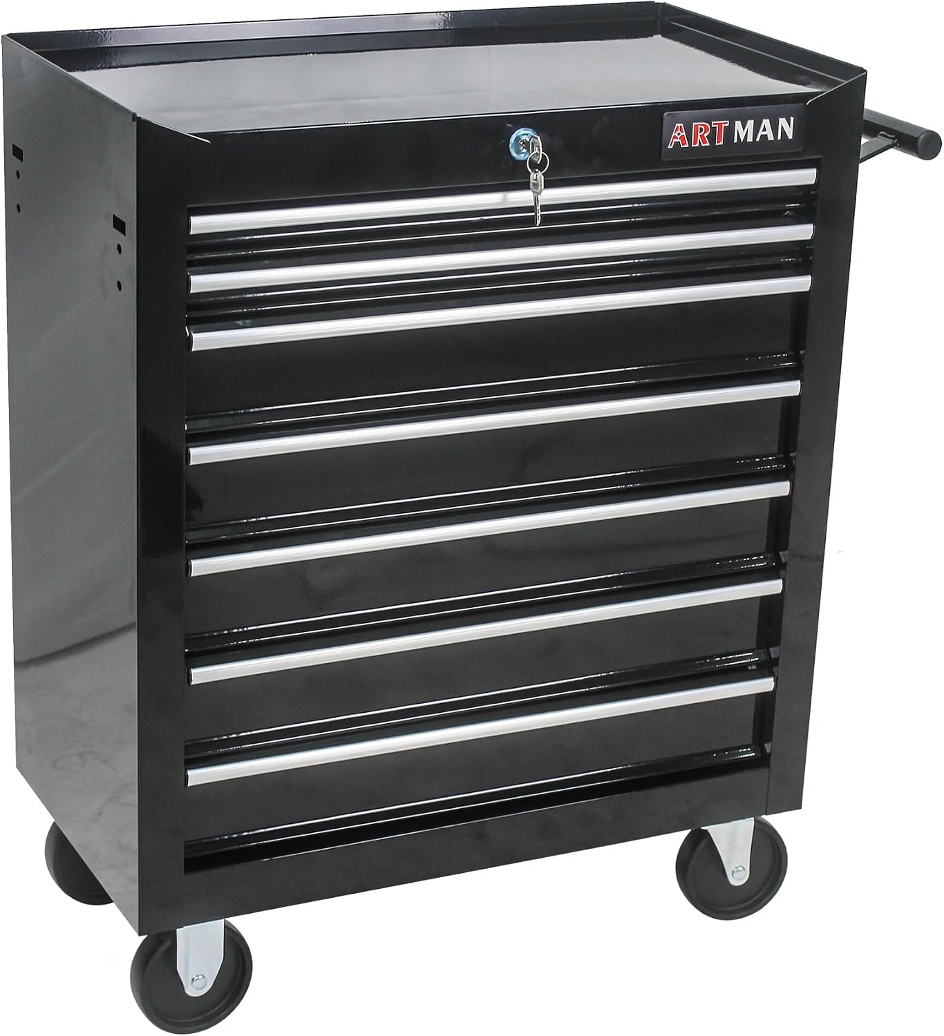 Rolling Tool Chest with 7-Drawer Tool Box with Wheels Multifunctional Tool Cart Mechanic Tool Storage Cabinet for Garage, Warehouse, Workshop, Repair Shop (Black)