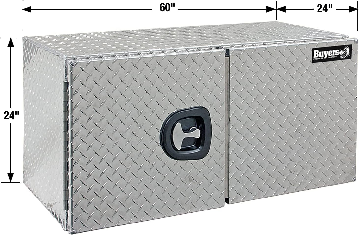 Buyers Products 1702250 Underbody Truck Tool Box with Barn Doors, 24x24x60 Inch, Diamond Tread Aluminum, Made in USA, Compression Latch, Weather Resistant, Toolbox for Flatbeds, Trailers & Work Trucks
