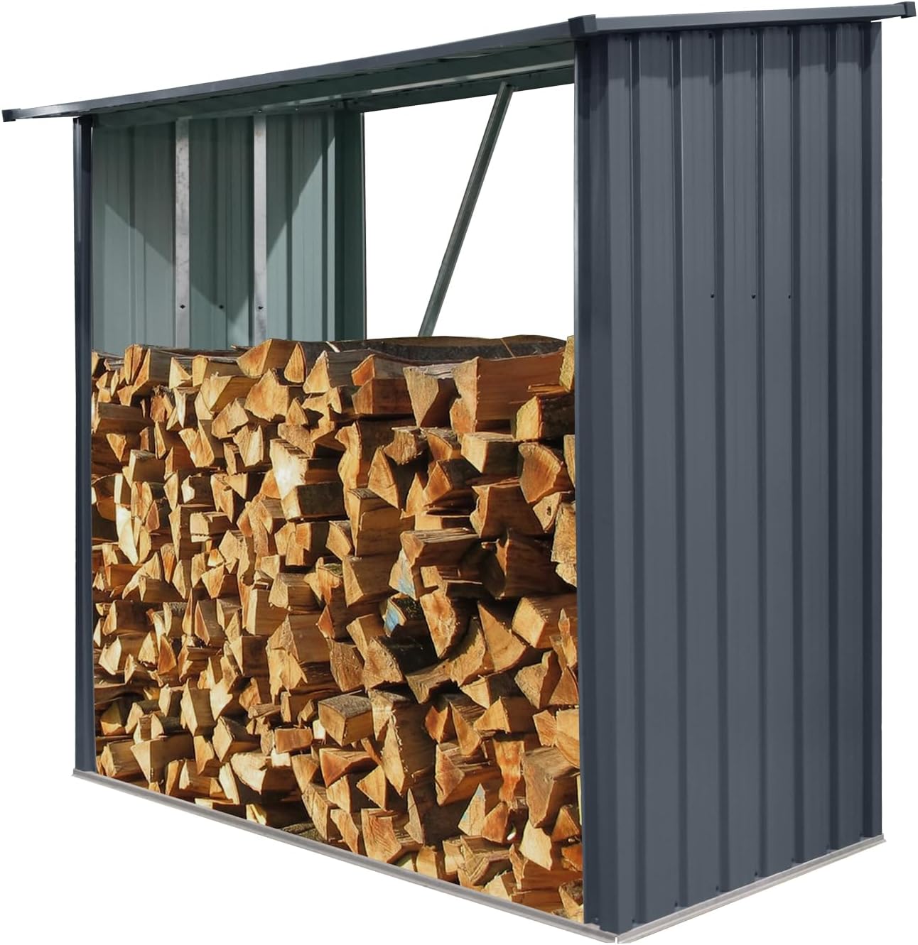 7.1 * 2.5FT Large Outdoor Steel Firewood Rack with Sloped Roof, Heavy Metal Wood Storage Shed for Logs, Pellets & Lumber