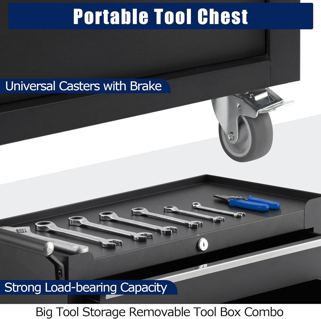 Rolling Tool Chest, 4 Drawers Tool Storage Cabinet with Wheels, Portable Tool Cabinet Organizer with Locking System & Drawer Liners,Universal Lockable Wheels, Tool Storage Cart for Garage, Workshop