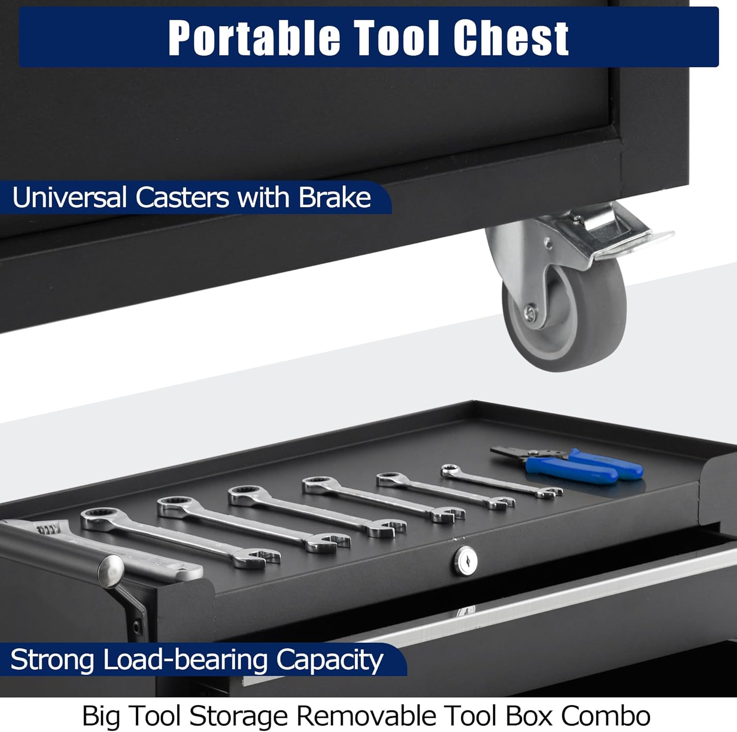 Rolling Tool Chest, 4 Drawers Tool Storage Cabinet with Wheels, Portable Tool Cabinet Organizer with Locking System & Drawer Liners,Universal Lockable Wheels, Tool Storage Cart for Garage, Workshop