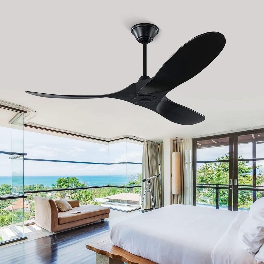 Black Ceiling Fan 52 Inch Outdoor Ceiling Fan for Patios, Modern Wood Ceiling Fan No Light with Remote, 3 Blade Large Airflow Indoor Outdoor Commercial Fan for Exterior House Porch Gazebo