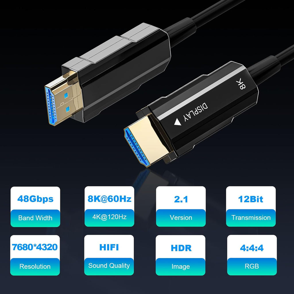8K HDMI 2.1 Cable 250ft, Long Fiber Optic HDMI Cable, Ultra High Speed Thin HDMI Cord, 48Gbps, 8K@60Hz 4K@120Hz, Dynamic HDR, Dolby, HDCP 2.2&2.3, 3D, for HDTV Monitor Game Laptop Home Theatre