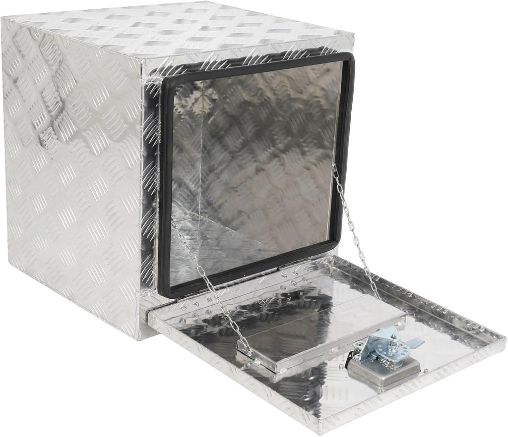 SCITOO 18 Inch Diamond Plate Truck Bed Tool Box,Heavy Duty Aluminum Crossover Storage for Most Full Size Pickups,Lockable Weatherproof Chest,Fits 18' Truck Beds,Easy Access to Load and Unload