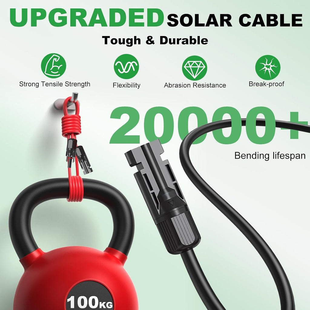 Oududianzi Solar Extension Cable 100Ft, Solar Wire 10AWG, Tinned Copper PV Cable 10Gauge, Solar Panel Wires and connectors for Home RV Boat Camping Off-Grid Solar System, Set of 2