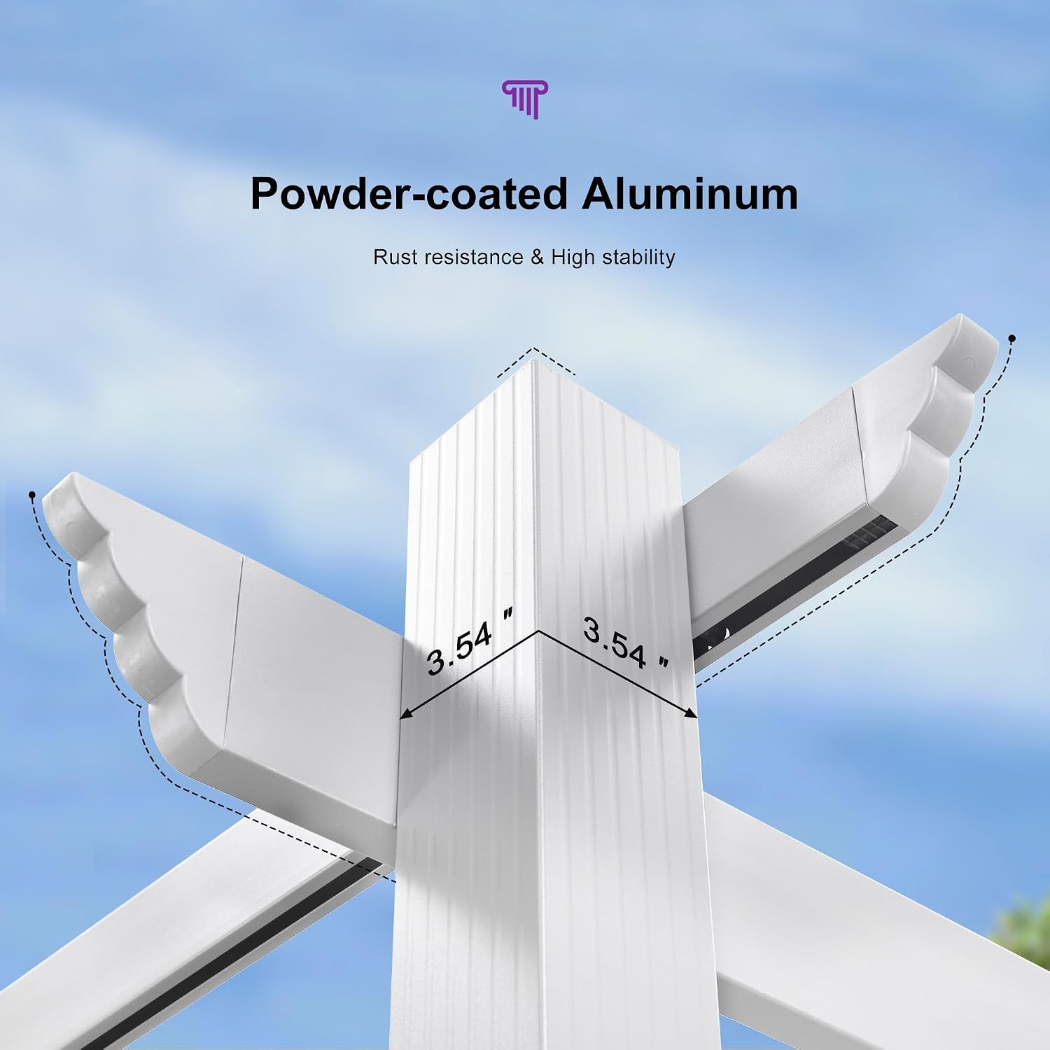 PURPLE LEAF 10' x 10' White Pergola Square Patio Aluminum Pergola with Retractable Canopy for Outdoor Backyard Poolside, Grey