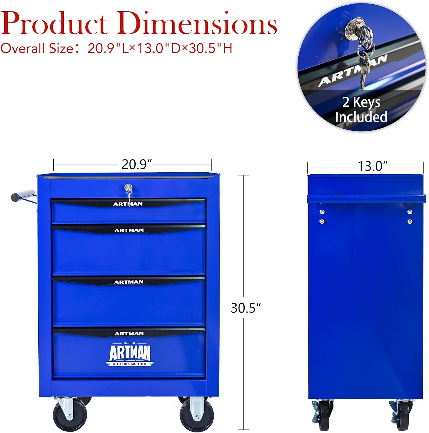 Rolling Tool Box with Wheels, Mechanics Tool Chest with 4 Drawers, Tool Box Organizer with 7 Tool Storage Boxes, Lockable Tool Storage Cabinet for Home Garage Workshop Warehouse Repair Shop, Blue