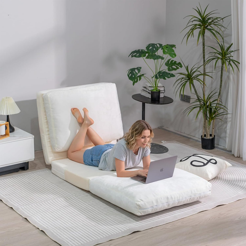 Cvortll 4-in-1 Folding Sofa Bed, Memory Foam Bean Bag Chair, Large Convertible Couch for Adults, Bedroom, Living Room, Apartment (Beige-Small)
