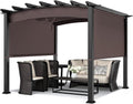Tangkula 10ft x 10ft Outdoor Retractable Pergola, Patio Metal Pergola with Adjustable Sliding Sun Shade Canopy, Heavy-Duty Steel Frame, Patio Furniture Shelter for Backyard Garden Poolside (Brown)