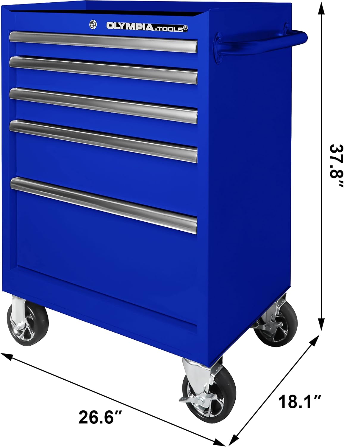 Olympia Tools 5-Drawer Tool Chest, 27-Inch Rolling Metal Tool Storage Cabinet with Casters, Locking System, Drawer Liner, 600 lbs Load Capacity, Blue