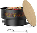 32' Fire Pits with Cooking Grill, Outdoor Fire Pit with Lid & Fire Poker, Fire Pit Table for Outside Wood Burning Firepit Round Heavy Duty Firepit for BBQ, Table, Picnic, Camping, Bonfire Party