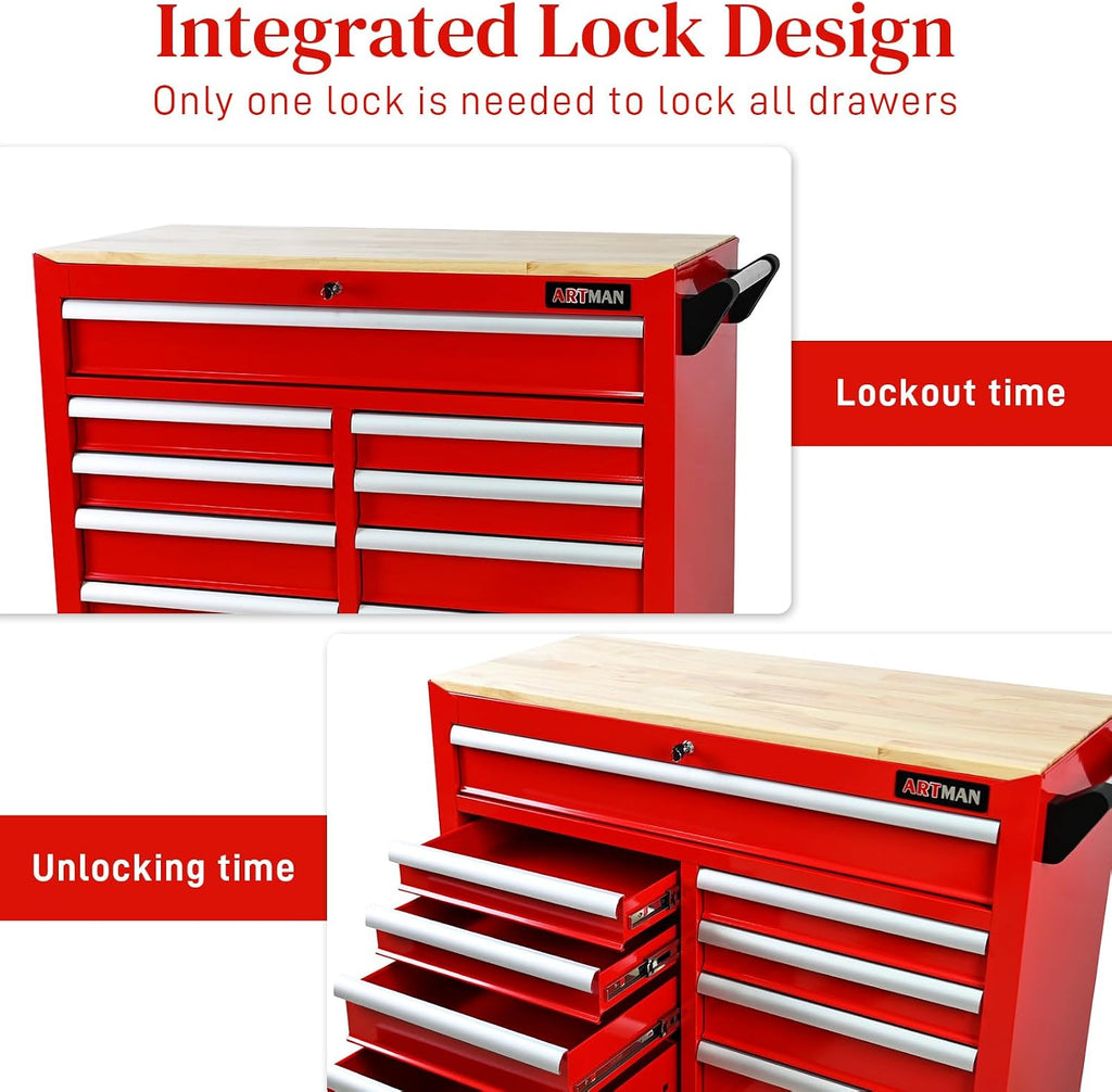 Rolling Tool Chest with Wheels, 9 Drawer Metal Tool Cabinet, Large Tool Cart for Garage, Warehouse, Workshop, Repair Shop, Red