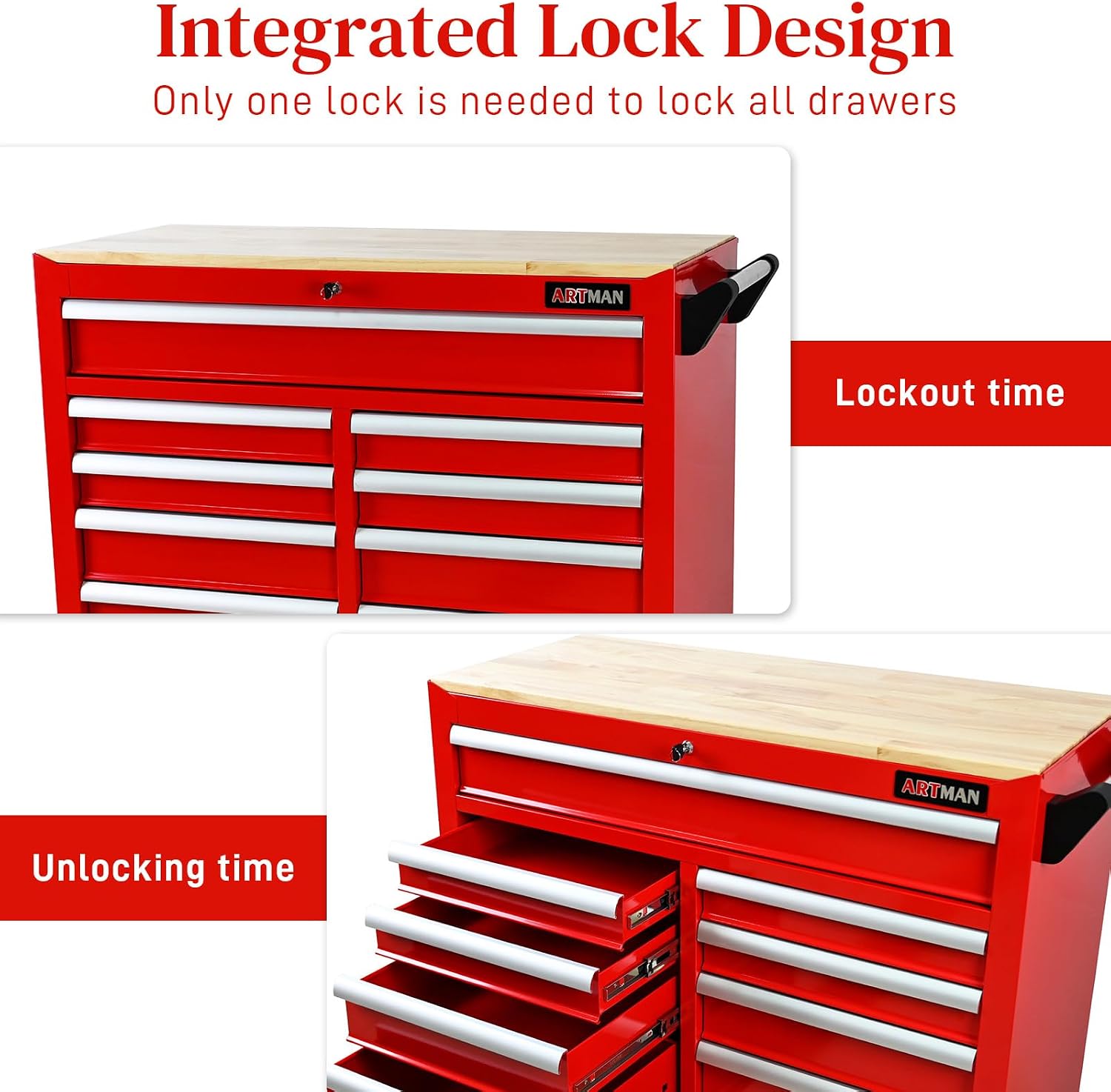 Rolling Tool Chest with Wheels, 9 Drawer Metal Tool Cabinet, Large Tool Cart for Garage, Warehouse, Workshop, Repair Shop, Red