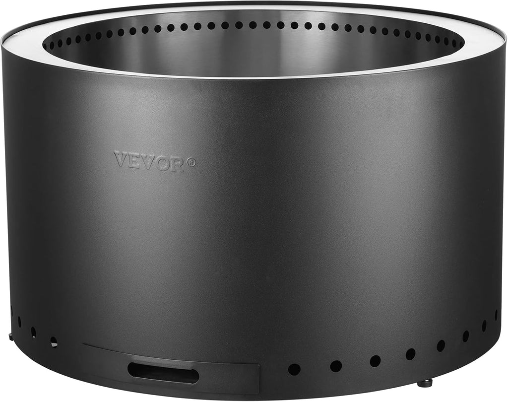 VEVOR Smokeless Fire Pit Stove Bonfire, H: 17 in x Dia: 28 in,Wood Burning Fireplaces with Removable Ash Pan, SUS430 Stainless Steel Inner Portable Outdoor Firepit,for Outdoor Patio Camping, Black