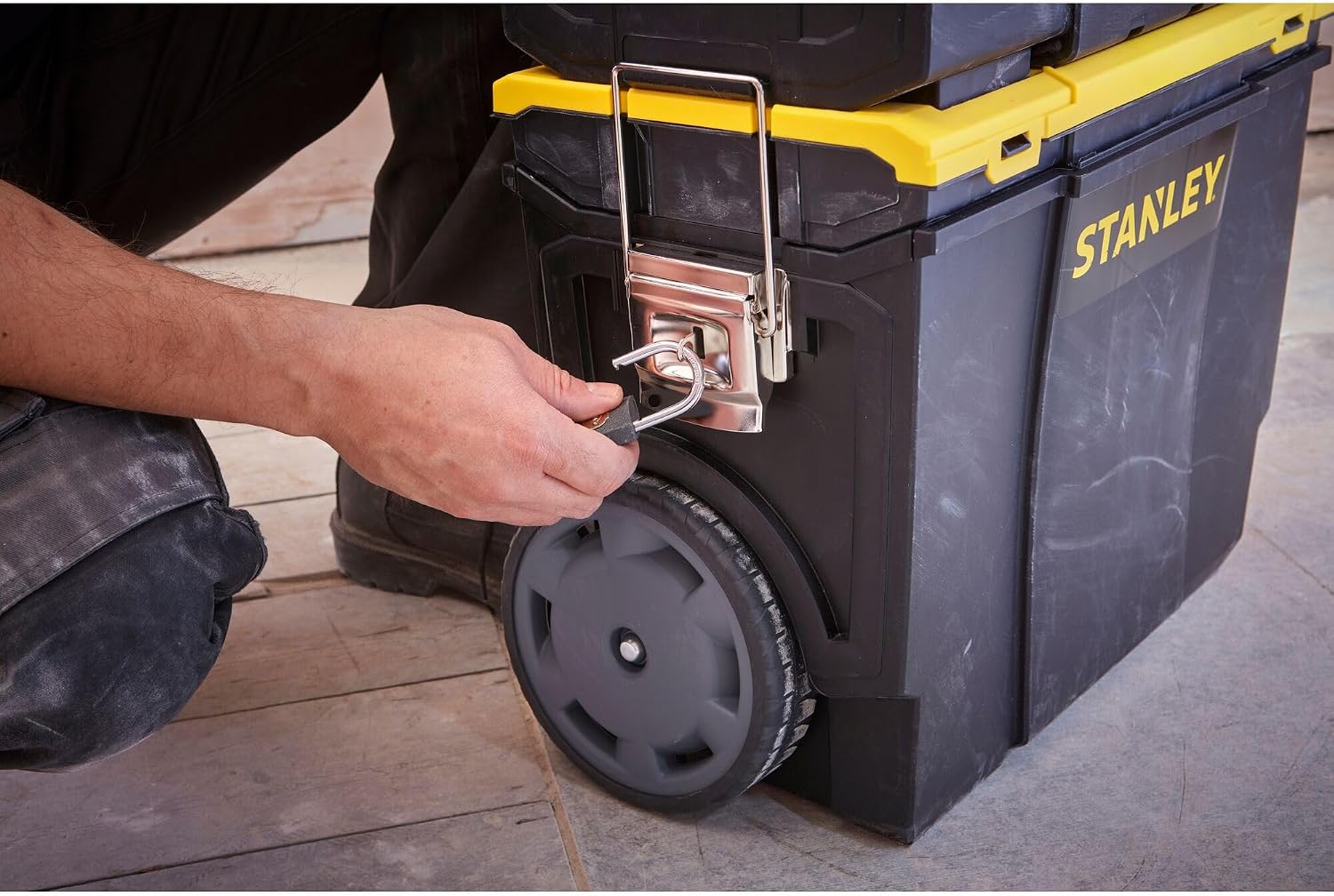 STANLEY 3 in 1 Rolling Work Centre Toolbox with Pull Handle, Detachable Toolbox with Portable Tote Tray, 1-70-326, Black