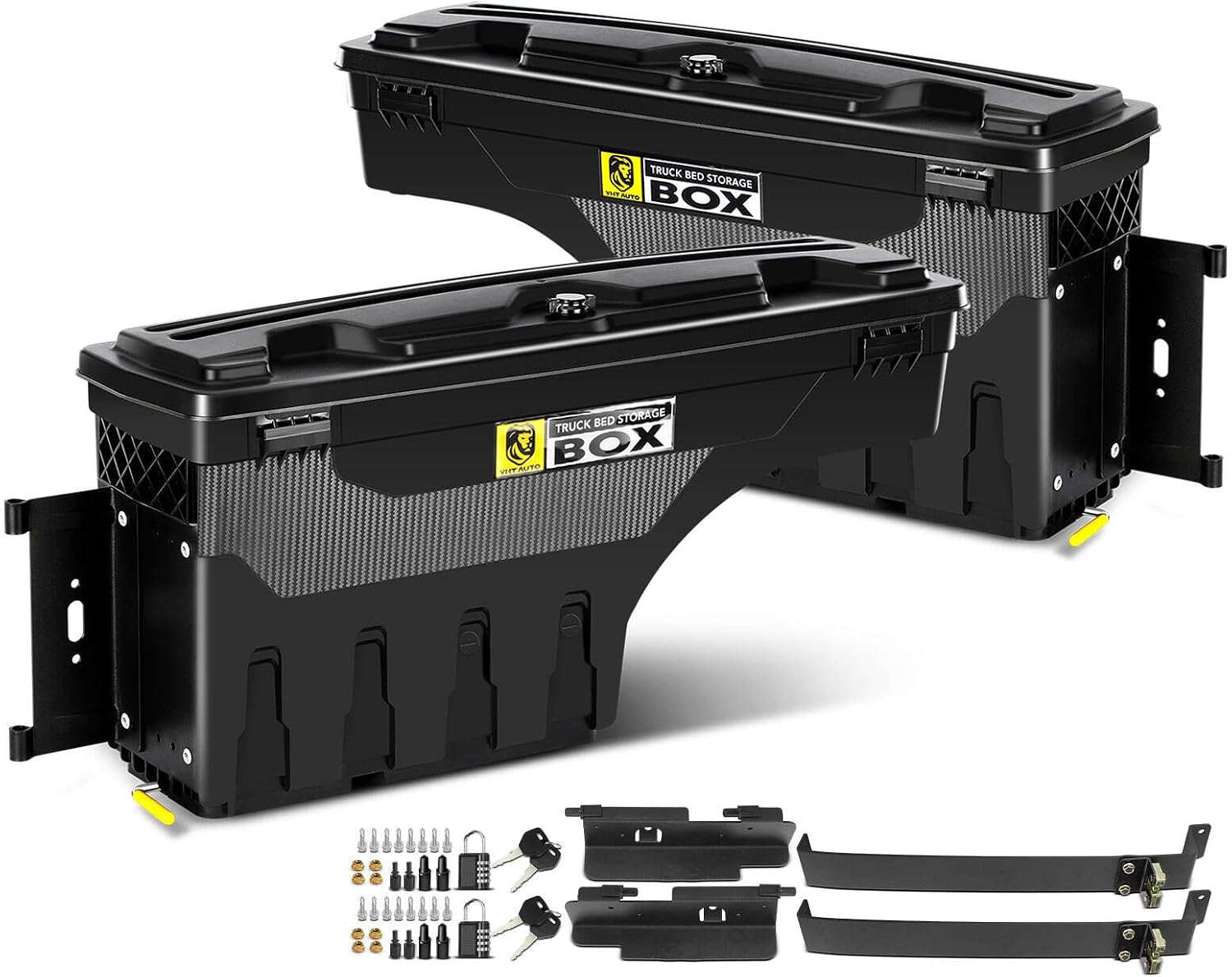 YHTAUTO Set of 2 Truck Bed Storage Tool Box Lockable Compatible with 1999-2007 Chevy Silverado GMC Sierra 1500/2500/3500 & HD(Fit 2007 Classic), Fleetside Bed, Swing Waterproof Wheel Well Toolbox