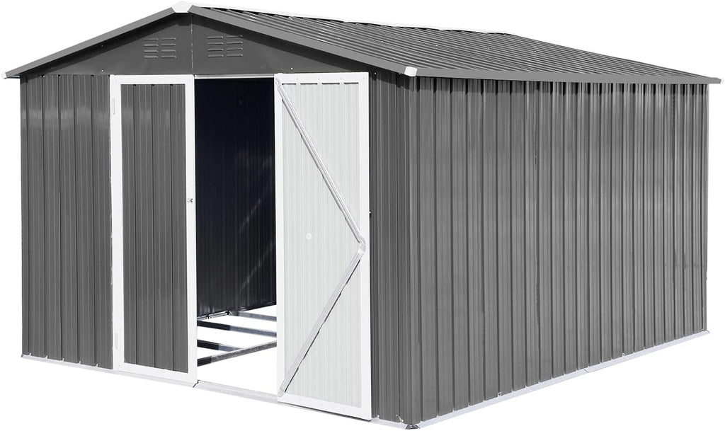 ZeHuoGe 10 x 12 FT Metal Outdoor Storage Sheds with Double Doors, Tool Shed for Garden,Courtyard