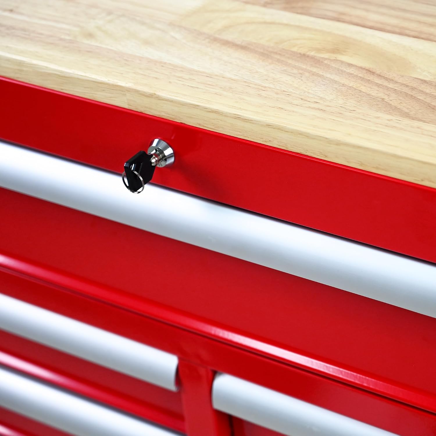 Heavy Duty Rolling Tool Chest with 9-Drawer Wood Top Tool Cart Mechanic Tool Box with Wheels Tool Storage Cabinet Mobile Workbench Tool Bench for Garage, Warehouse, Workshop, Repair Shop (Red)
