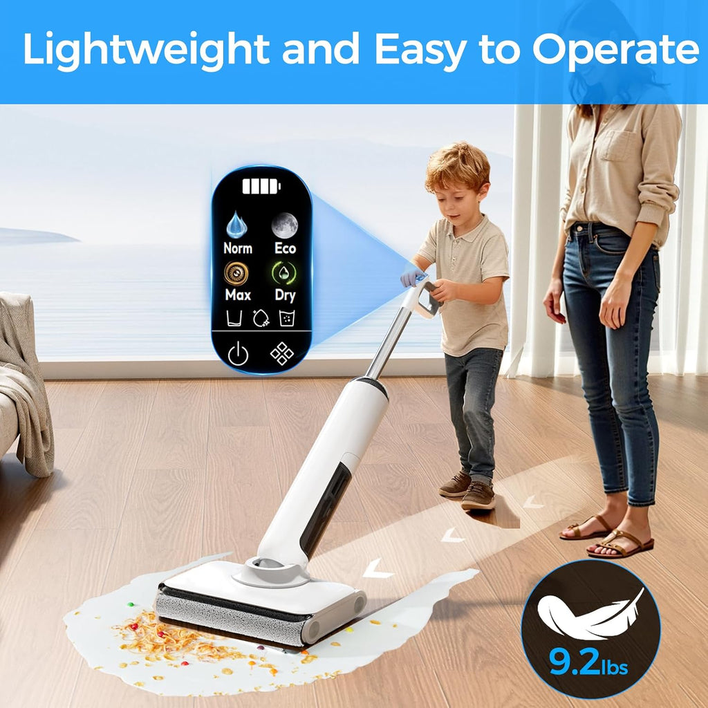 Wet Dry Vacuum Cleaner Cordless, 23KPa Vacuum Mop for Hard Floors, Up to 45 Min Runtime, 180° Lay-Flat Design with Hot Water Self-Cleaning & 185°F Hot Air Drying, Anti-Tangle Brush for Pet Hair
