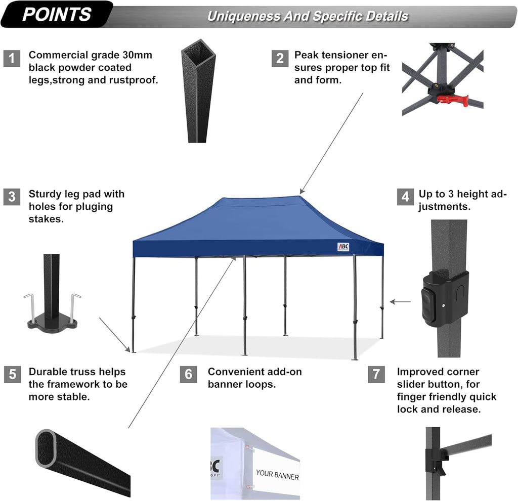 ABCCANOPY Patio Pop Up Canopy Tent 10x20 Commercial-Series (Navy Blue)