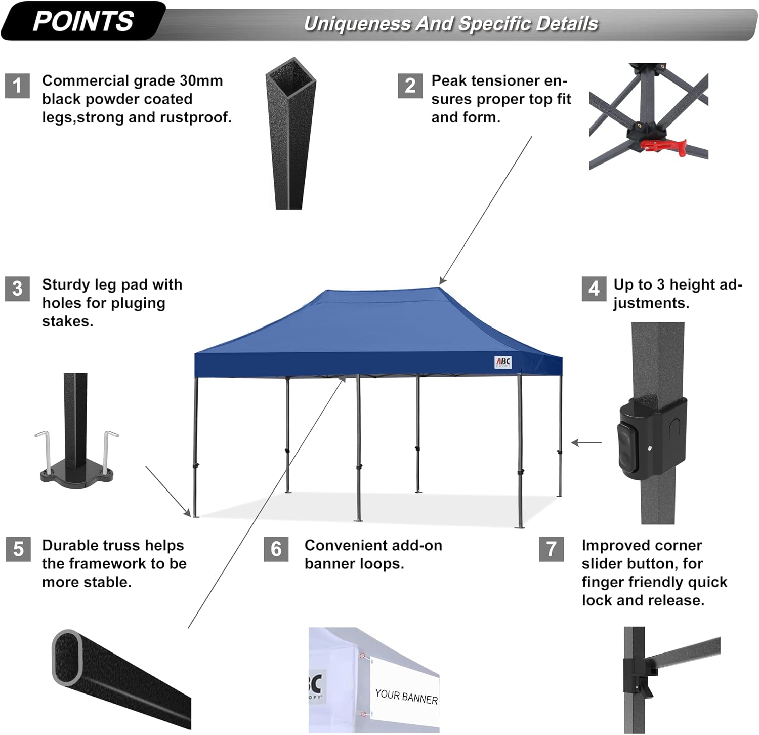 ABCCANOPY Patio Pop Up Canopy Tent 10x20 Commercial-Series (Navy Blue)