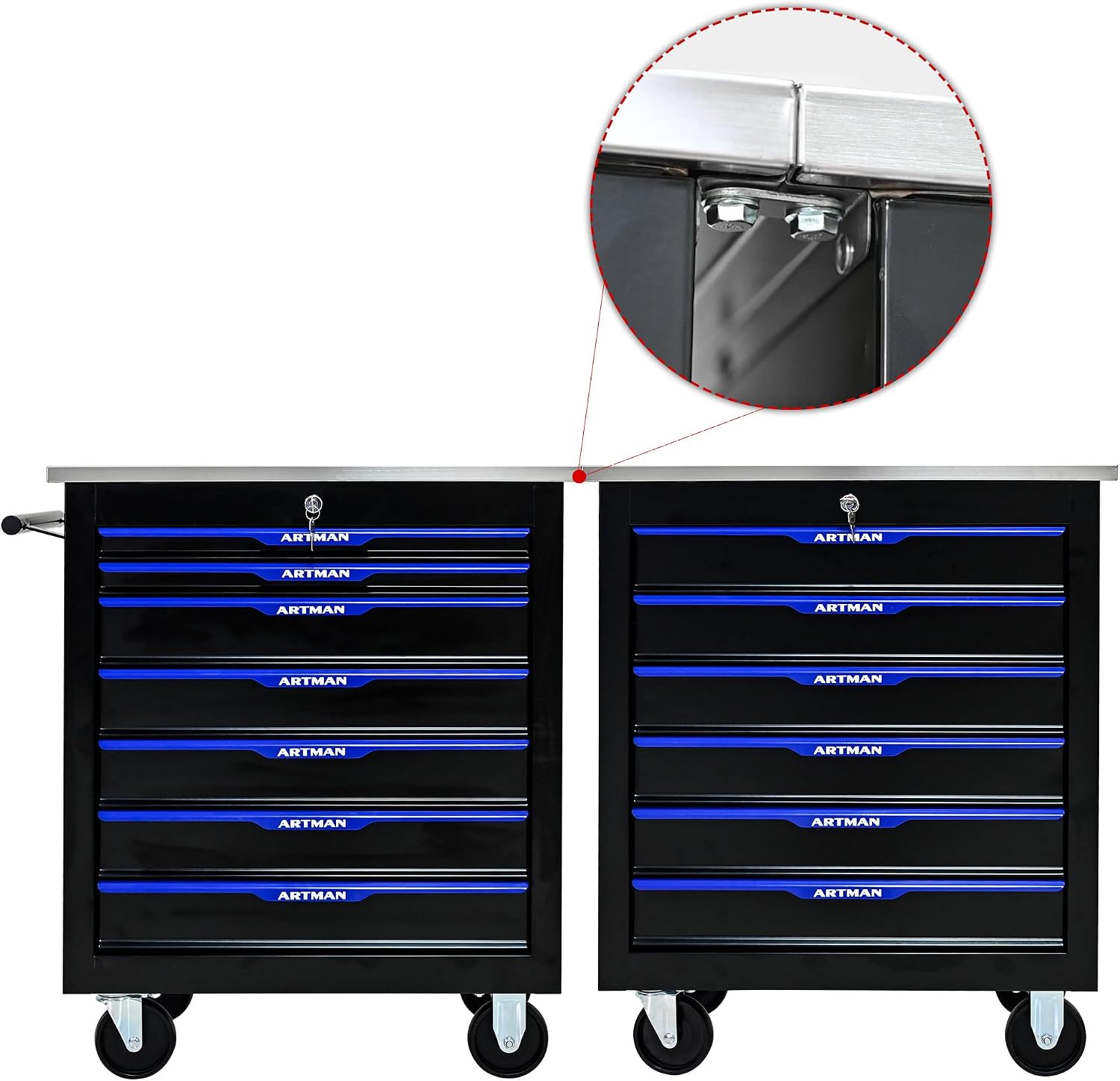 RYH 4/5/6/7 Drawers Rolling Tool Chest & Tool Box on Wheels | Heavy Duty Metal Cart with Ball Bearing Drawers | Fits US General Tool Box for Garage Storage (Black-4) (7-Drawer)