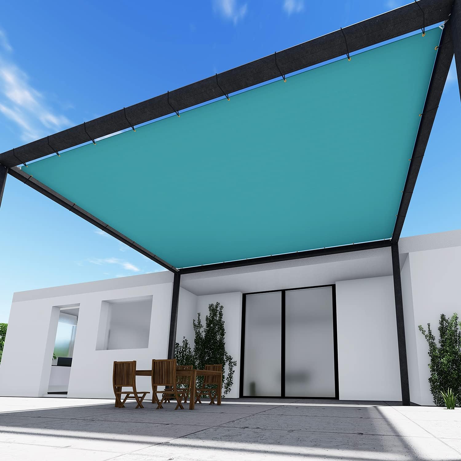 TANG 12' x 16' Waterproof Shade Cloth with Grommets, Sun Shade Sail Rectangle Straight Side, 260 GSM UV Block Fabric Patio Canopy for Deck Carport Backyard Pergola Cover, Turquoise