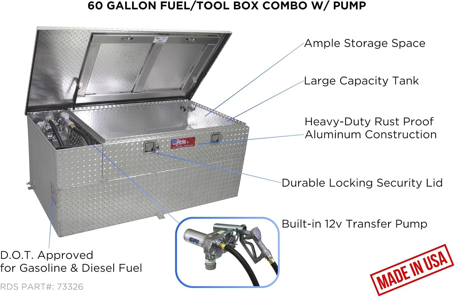 RDS Fuel Transfer/Auxiliary Tank/Toolbox Combo with 8 Gpm Pump - 60-Gal. Capacity