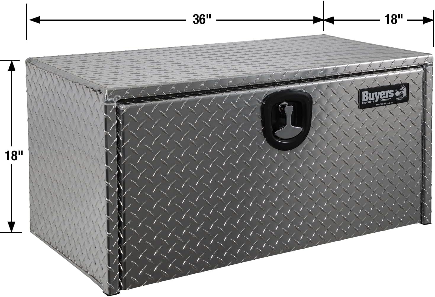 Buyers Products 1705105 Silver Diamond Tread Aluminum Underbody Truck Box with T-Handle Latch, 18 x 18 x 36 Inch, Durable Contractor Toolbox For Organization And Storage, Job Tool Chest