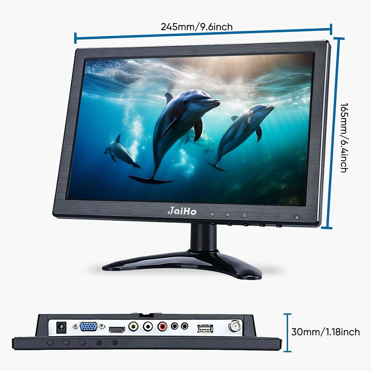 JaiHo 10.1-Inch Small IPS Monitor 1920x1200 Full HD Portable Screen with Mirror Flip, 400-600 Nits High Brightness Security Display for 3D Printer Teleprompter Raspberry Pi, Metal Housing, Remote