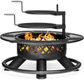 Panovue 47 Inch Outdoor Wood Burning Fire Pit with 2 Grills,Extra Large 3-in-1 Fire Pit with Metal Lid & Fire Poker, Heavy Duty BBQ Firepits for Outside, Backyard, Bonfire, Patio & Party (47'' Black)