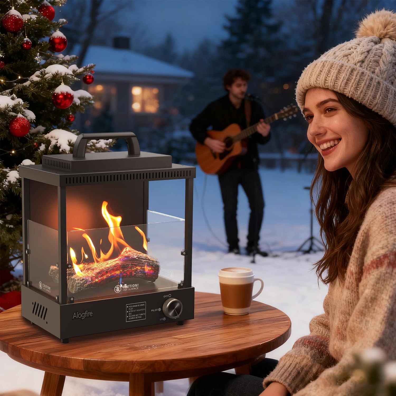 Portable Gas Fire Pit, Alogfire 8200 BTU Propane Gas Heater and Outdoor Real Flame Tabletop Fire Bowl with Safety Protection for Camping, Fishing, Hiking