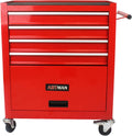Campfun 4-Drawer Rolling Tool Cart, Metal Tool Storage Organizer Cabinet with Interlock System and Wheels, Multifunctional Mechanic Tool Chest for Garage, Warehouse, Workshop Repair Shop, Red