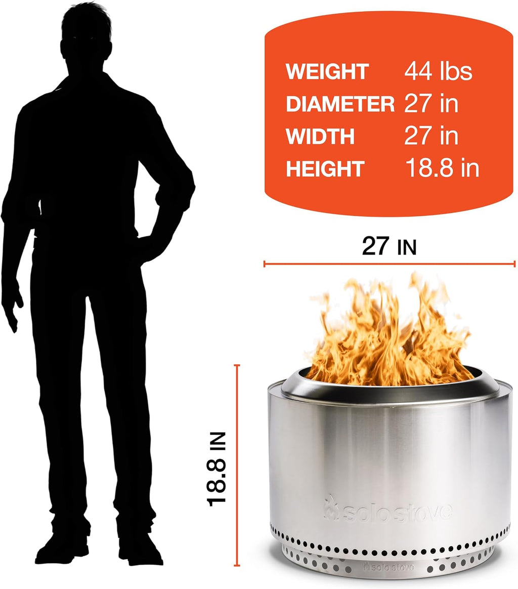 Solo Stove Yukon Backyard Bundle 2.0 | Incl. Yukon Smokeless Fire Pit with Stand, Shelter, Shield, Lid, Portable for Wood Burning, Removable Ash Pan, Stainless Steel, H: 19.8in x Dia: 27in, 50.85lbs.