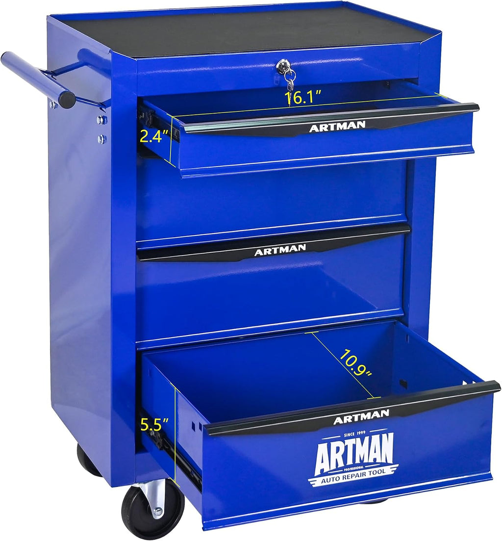 Rolling Tool Box with Wheels, Mechanics Tool Chest with 4 Drawers, Tool Box Organizer with 7 Tool Storage Boxes, Lockable Tool Storage Cabinet for Home Garage Workshop Warehouse Repair Shop, Blue