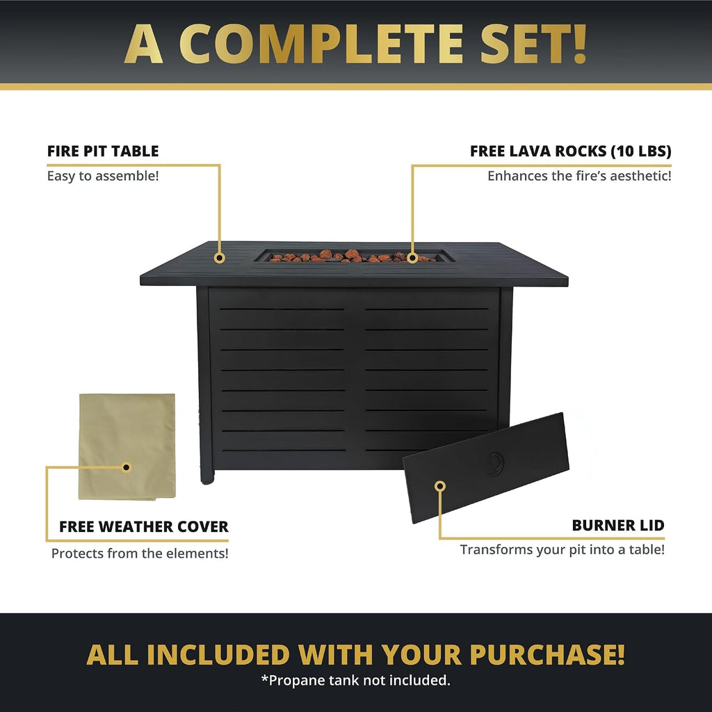 42' Outdoor Propane Fire Pit Table, Gas Fire Pits with Lava Rock Waterproof Cover and Removable Lid for Outside Gatherings Parties on Patio Deck Garden Backyard Balcony 50000 BTU, CSA Certified