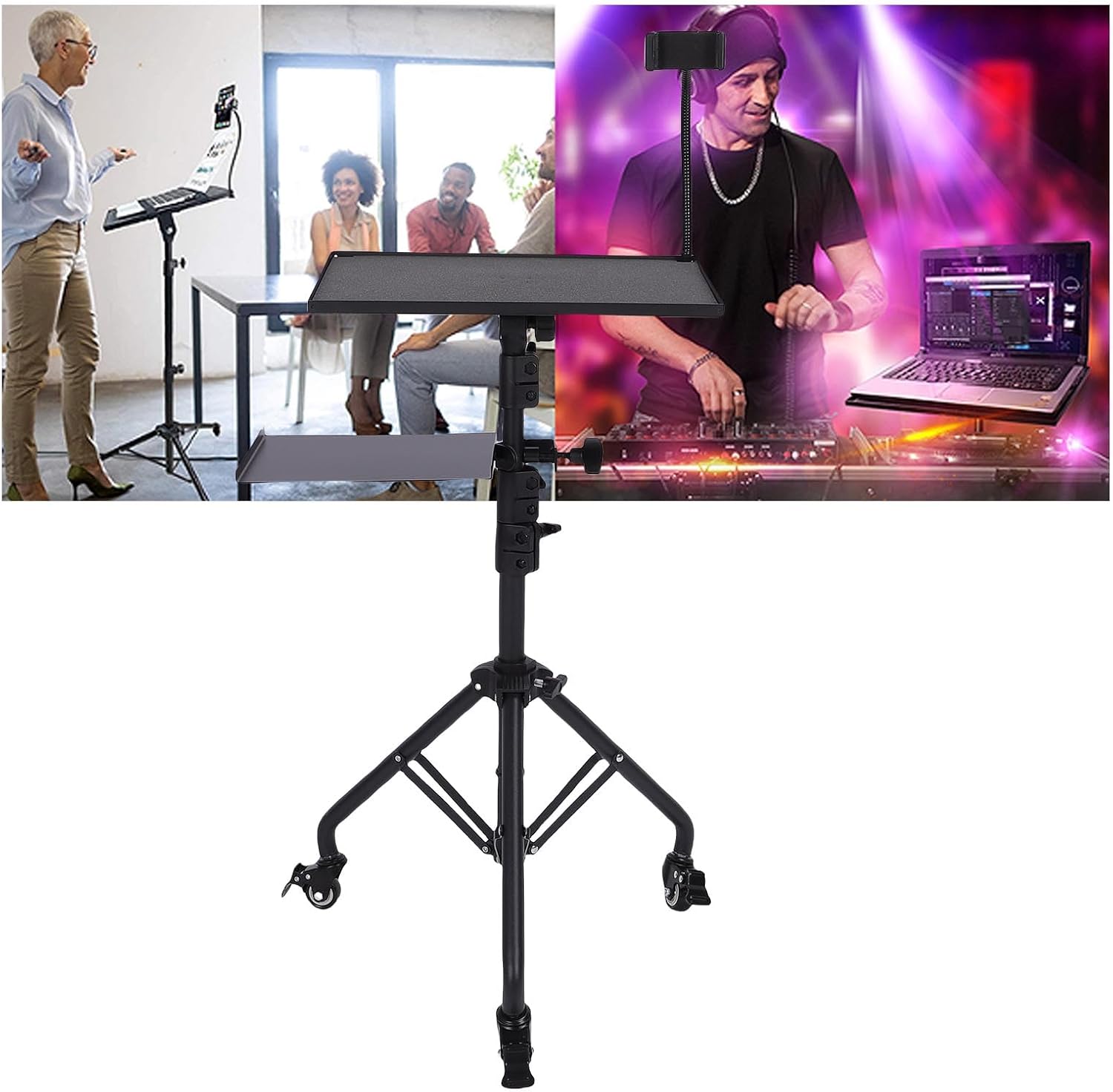 Projector Stand Tripod, 22-47 Inch Height Adjustable DJ Rack Stand Heavy Duty Portable Projector Tripod Stand with Wheels & Brake for Gaming Console, Home Visual Equipment