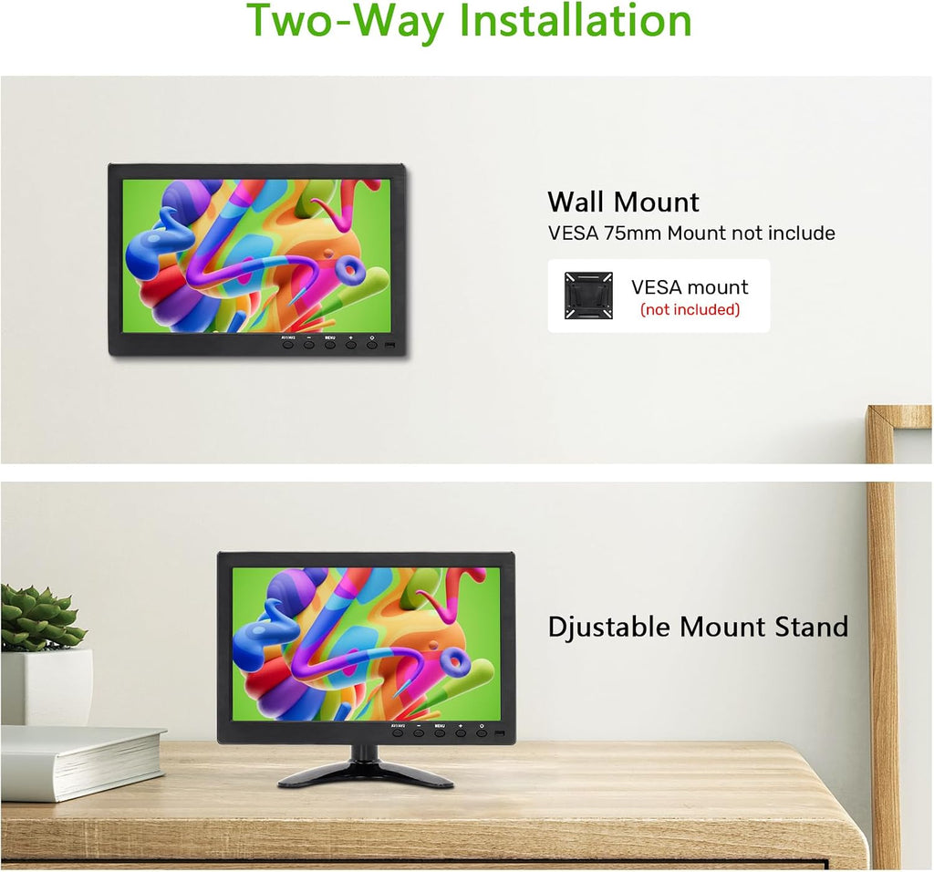 OSCY 13.3 Inch Small Monitor Support HDMI/VGA/USB/BNC/AV Mini Monitor 1366x768 for CCTV Raspi PC Gaming TV, with Remote Control and Built in Dual Speaker