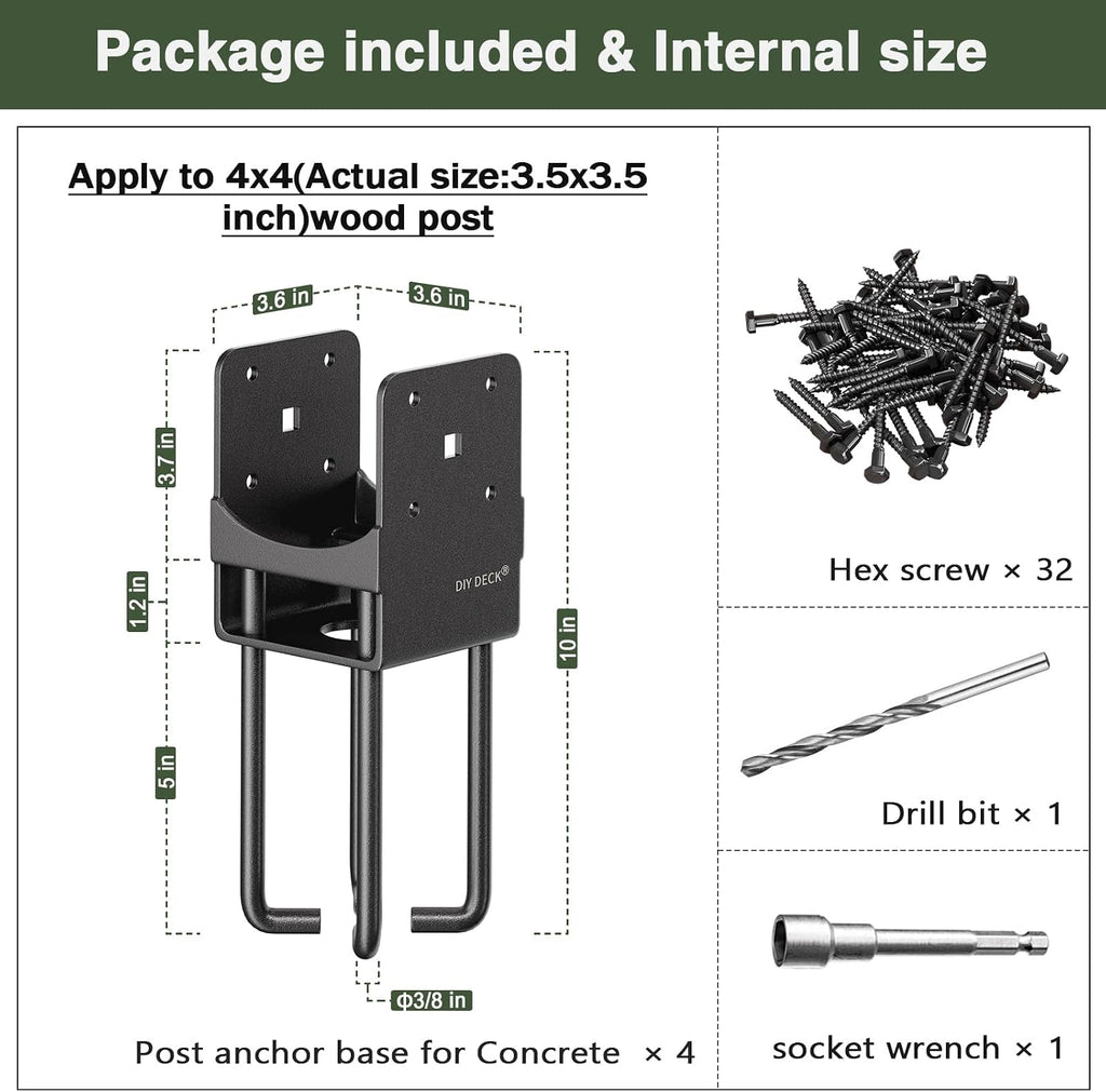 4Pack Heavy Duty Stainless Steels U-Shape Wet Concrete Fence Wood Post Holder 4'x4' (Actual 3.5 'x3.5) Base Anchor Bracket with Air Flow Channel for Terrace, Fences, Gazebo[Patent Pending]