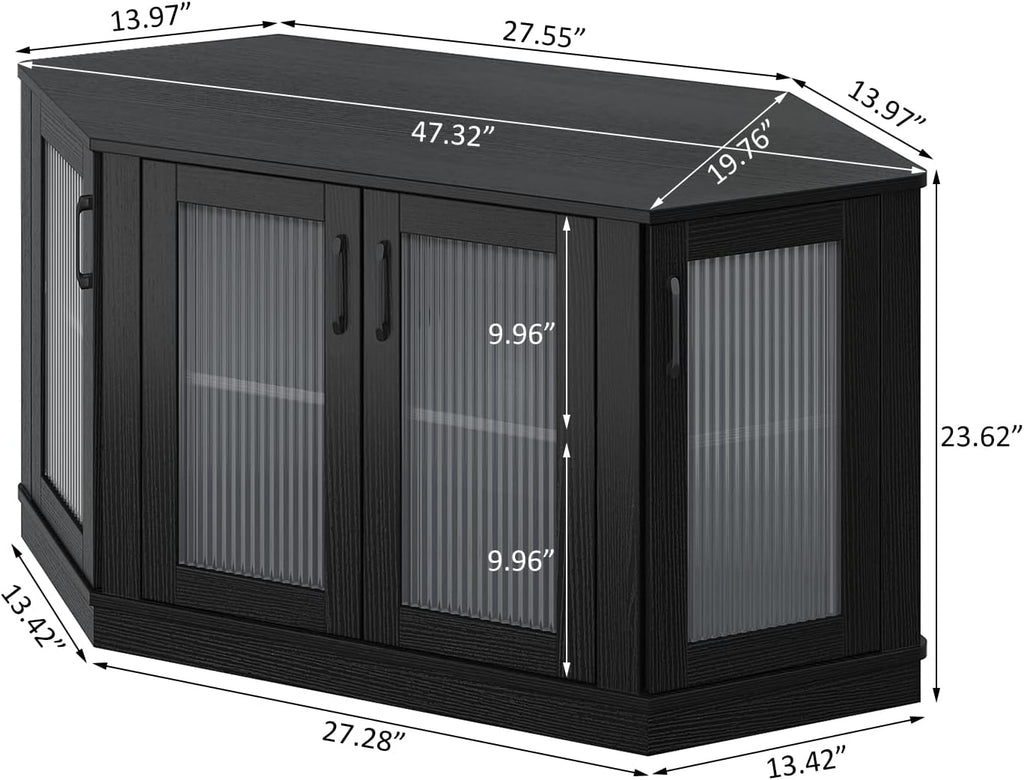 Panana Corner TV Stand - 47 Inch Media Console with 4 Doors and Shelves, Living Room Storage Entertainment Center for TVs up to 51 Inch (Black)