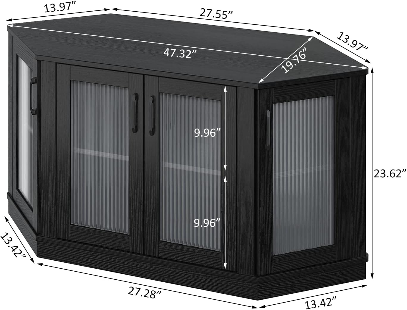 Panana Corner TV Stand - 47 Inch Media Console with 4 Doors and Shelves, Living Room Storage Entertainment Center for TVs up to 51 Inch (Black)